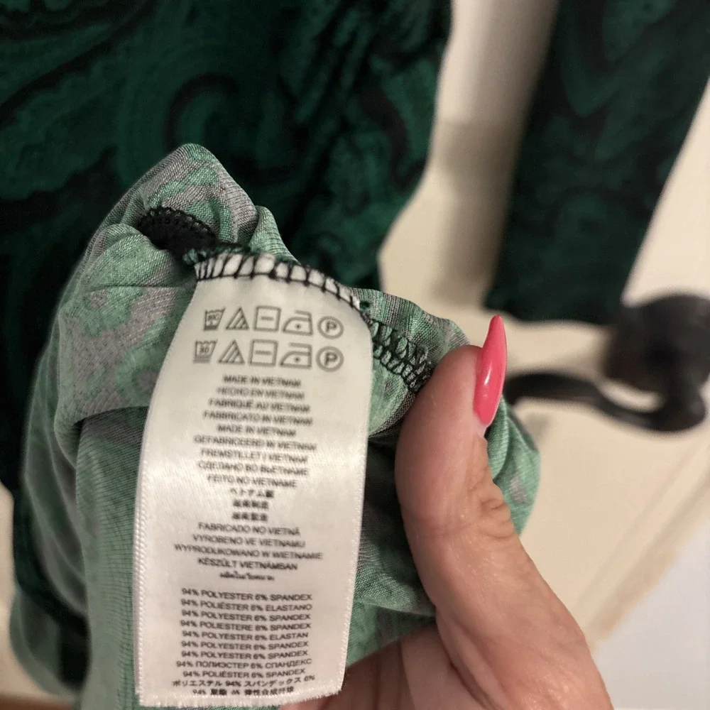 Michael Kors Paisley Rouched Side Dress Midi Cowl Green Black Bodycon Size Small